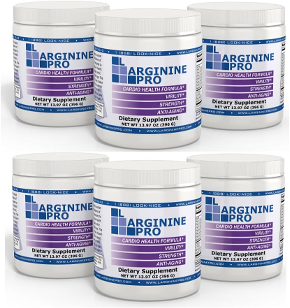 L-ARGININE PRO Grape Supplement Powder - 5,500mg L-arginine & 1,100mg L-Citrulline - Pack of 6 Jars