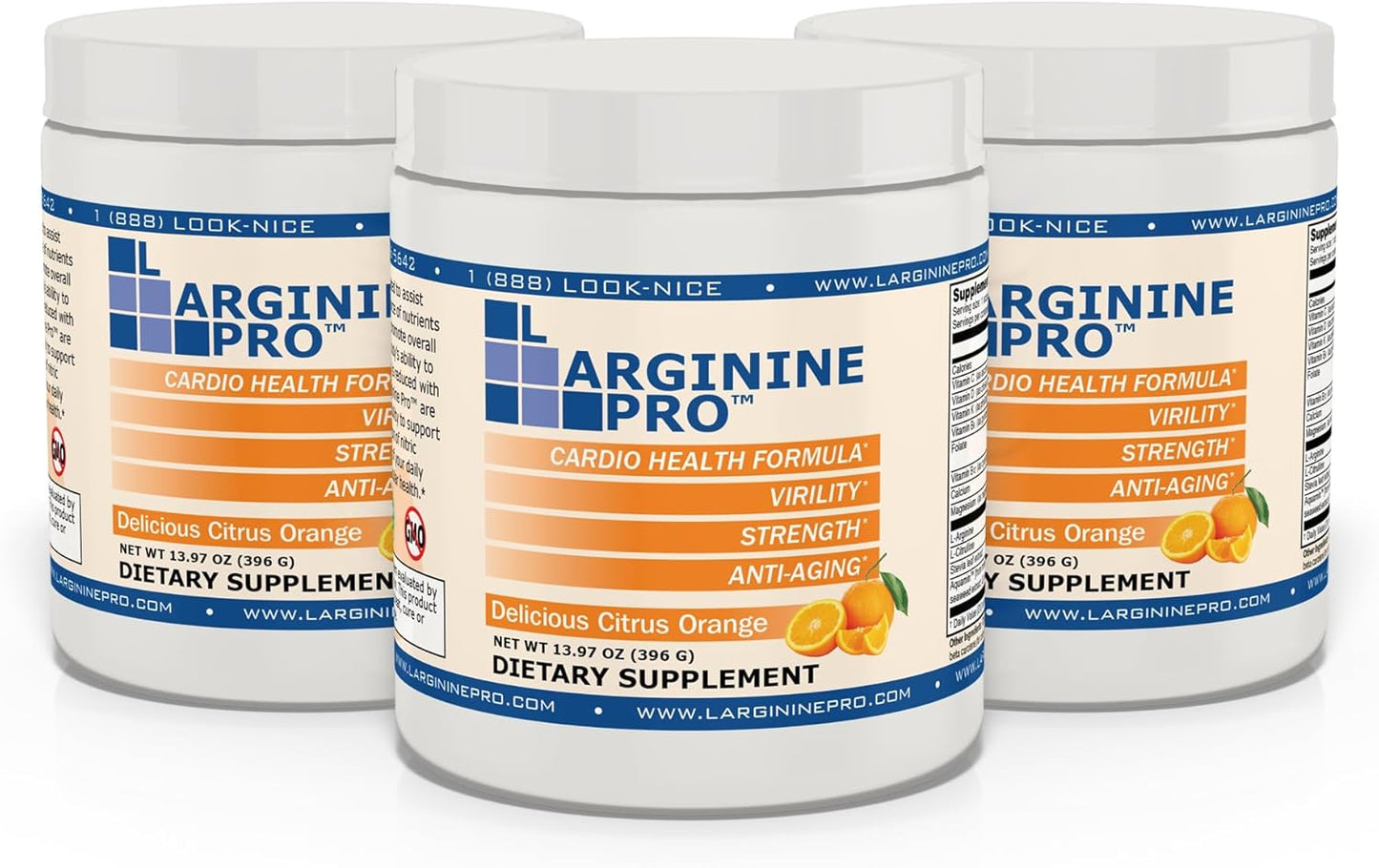 L-ARGININE PRO Powder Supplement | 5,500mg L-arginine + 1,100mg L-Citrulline | Orange Flavor | 3 Jars