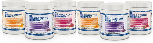 L-ARGININE PRO Powder Supplement | 5,500mg L-arginine & 1,100mg L-Citrulline | Pack of 6 Jars (Raspberry, Orange, Grape)