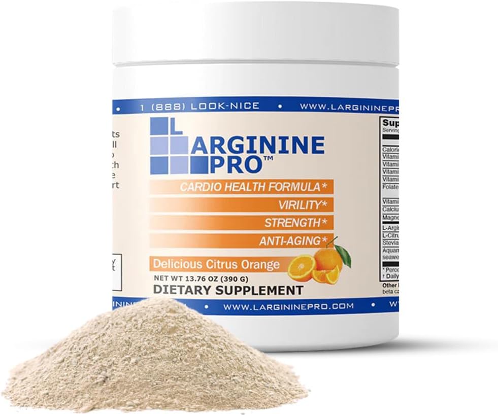 L-ARGININE PRO Powder Supplement | 5,500mg L-arginine + 1,100mg L-Citrulline | Orange Flavor | 3 Jars