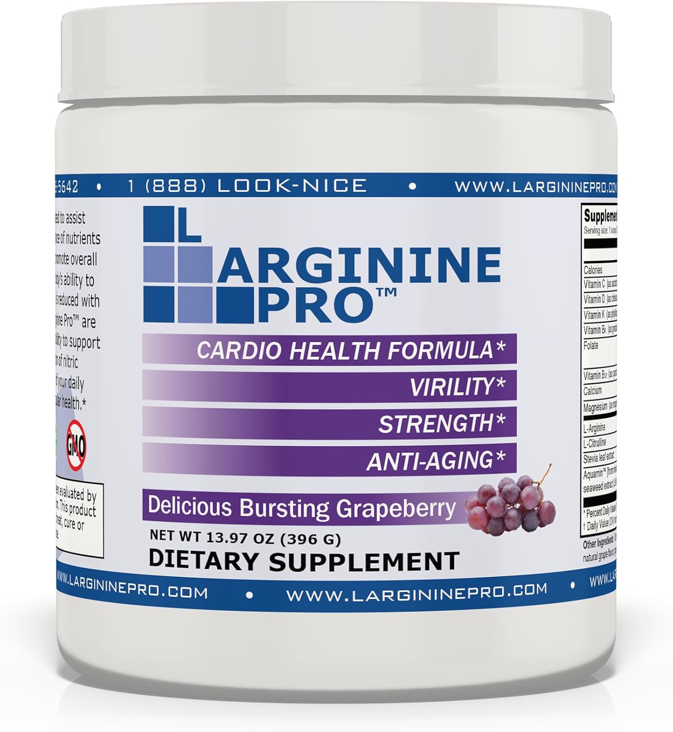 L-ARGININE PRO Powder Supplement | 5,500mg L-arginine & 1,100mg L-Citrulline | Pack of 6 Jars (Raspberry, Orange, Grape)