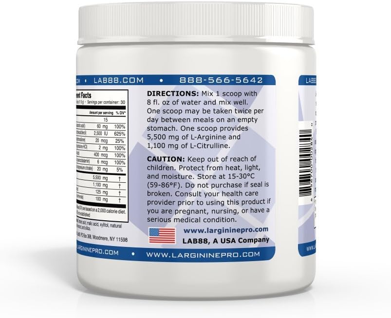 L-ARGININE PRO Powder Supplement | 5,500mg L-arginine & 1,100mg L-Citrulline | Pack of 6 Jars (Raspberry, Orange, Grape)