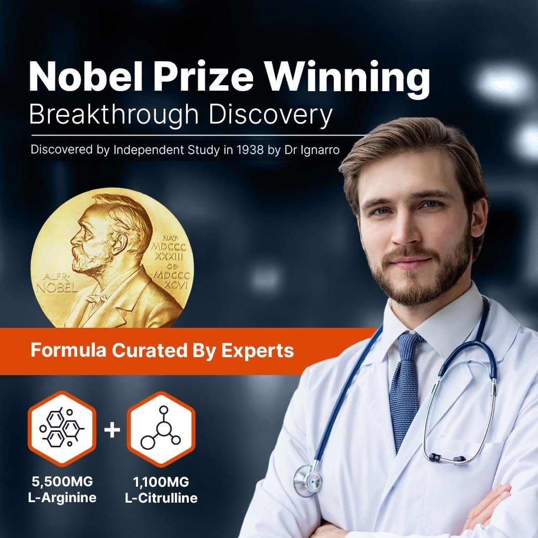 L-ARGININE PRO Powder Supplement | 5,500mg L-arginine + 1,100mg L-Citrulline | Orange Flavor | 3 Jars