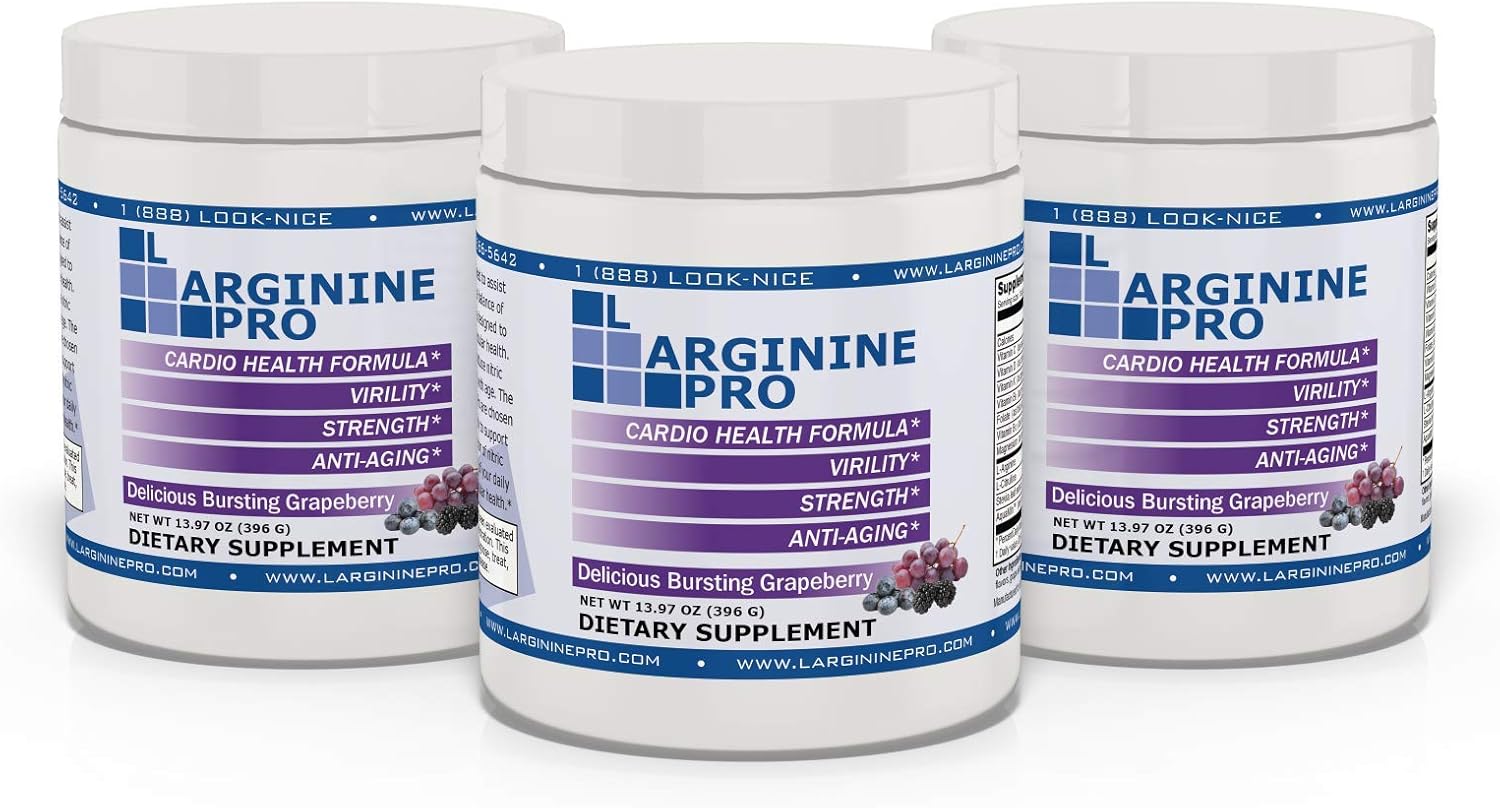 L-ARGININE PRO Powder Supplement for Nitric Oxide Boost with L-Citrulline - 5,500mg L-Arginine, 1,100mg - Grape Flavor for Endurance & Heart Health
