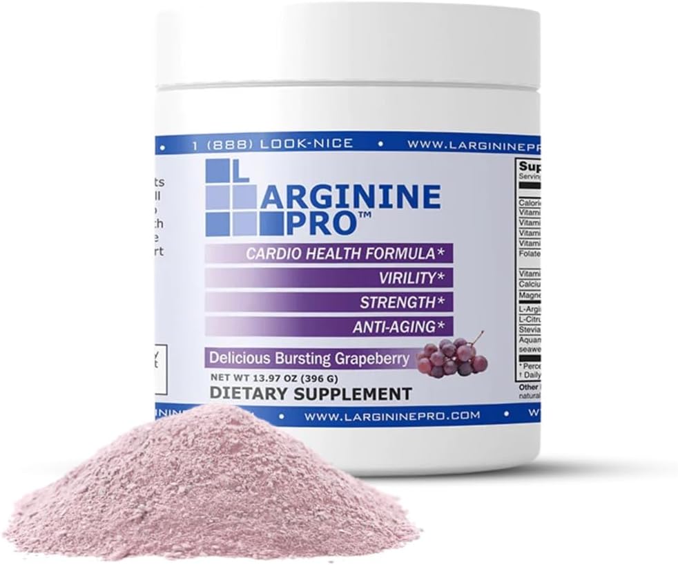 L-ARGININE PRO Powder Supplement for Nitric Oxide Boost with L-Citrulline - 5,500mg L-Arginine, 1,100mg - Grape Flavor for Endurance & Heart Health