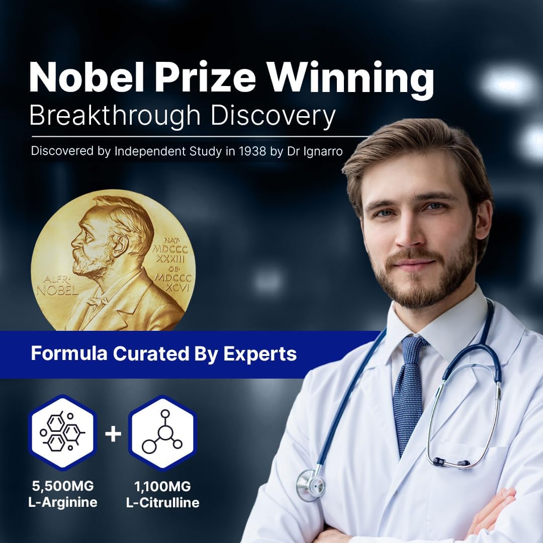 L-ARGININE PRO Powder Supplement for Nitric Oxide Boost with L-Citrulline - 5,500mg L-Arginine, 1,100mg - Grape Flavor for Endurance & Heart Health