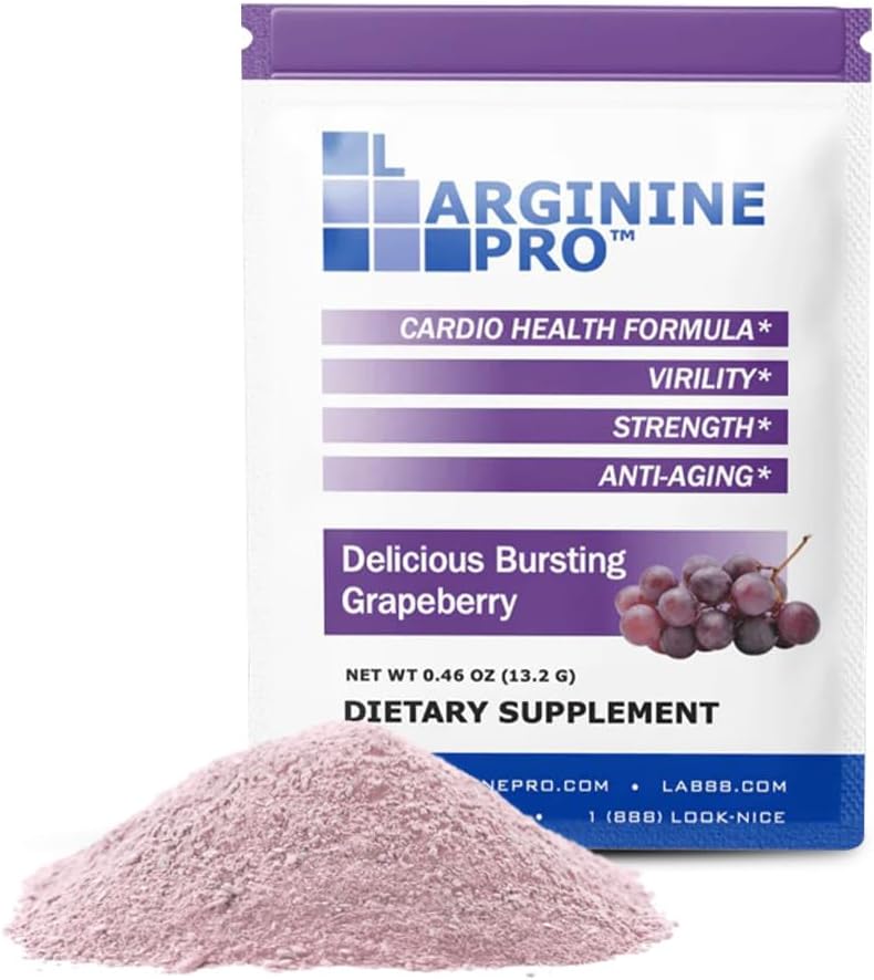 L-ARGININE PRO Travel Size Supplement Packets - 5,500mg L-arginine & 1,100mg L-Citrulline (90 Servings, Raspberry, Orange, Grape)