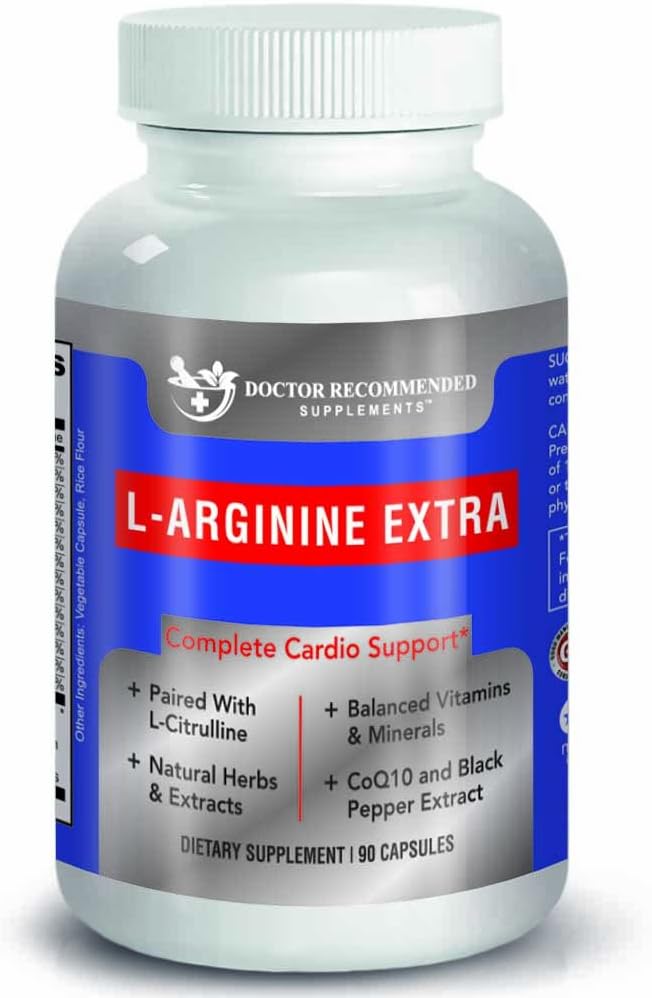 L-Arginine Supplement Recommended by Doctors - Boosts Muscle Mass & Blood Flow - Nitric Acid Support - With Vitamins - Vegetarian - Made in USA