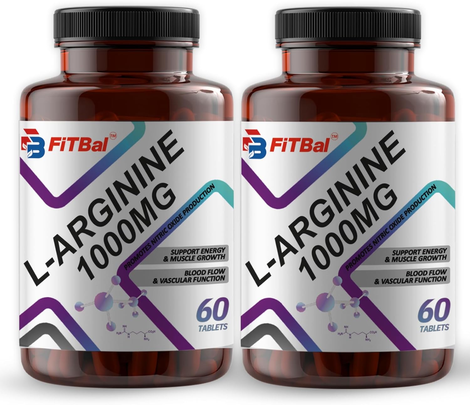 L-Arginine Tablets 1000mg for Energy, Muscle Growth, Blood Flow, and Vascular Function - 60 Tablets