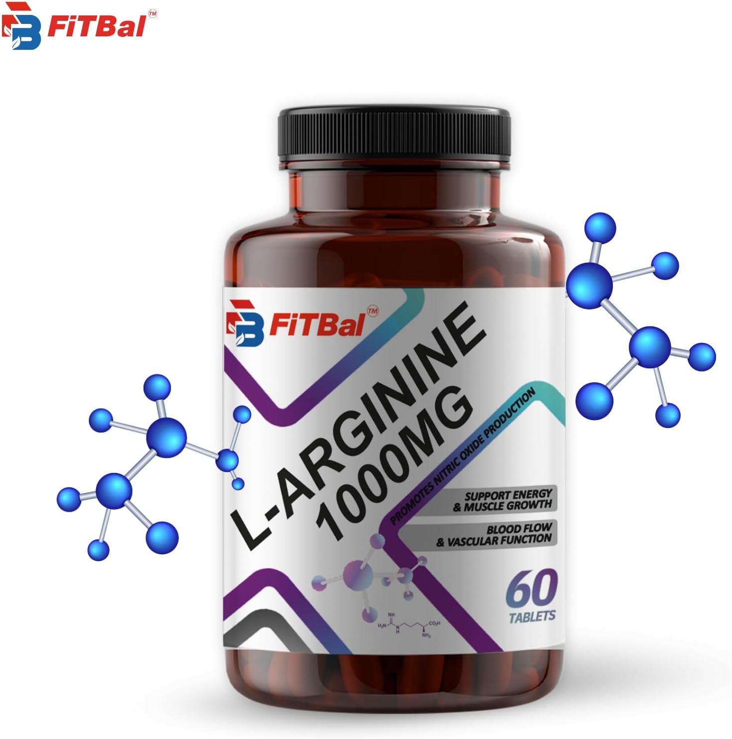 L-Arginine Tablets 1000mg for Energy, Muscle Growth, Blood Flow, and Vascular Function - 60 Tablets