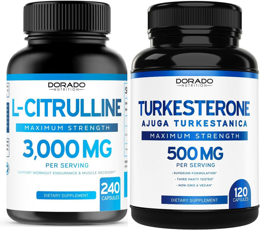 L Citrulline 3000mg and Turkesterone 500mg Supplements - Combo Pack (360 Capsules) for Enhanced Nutrition