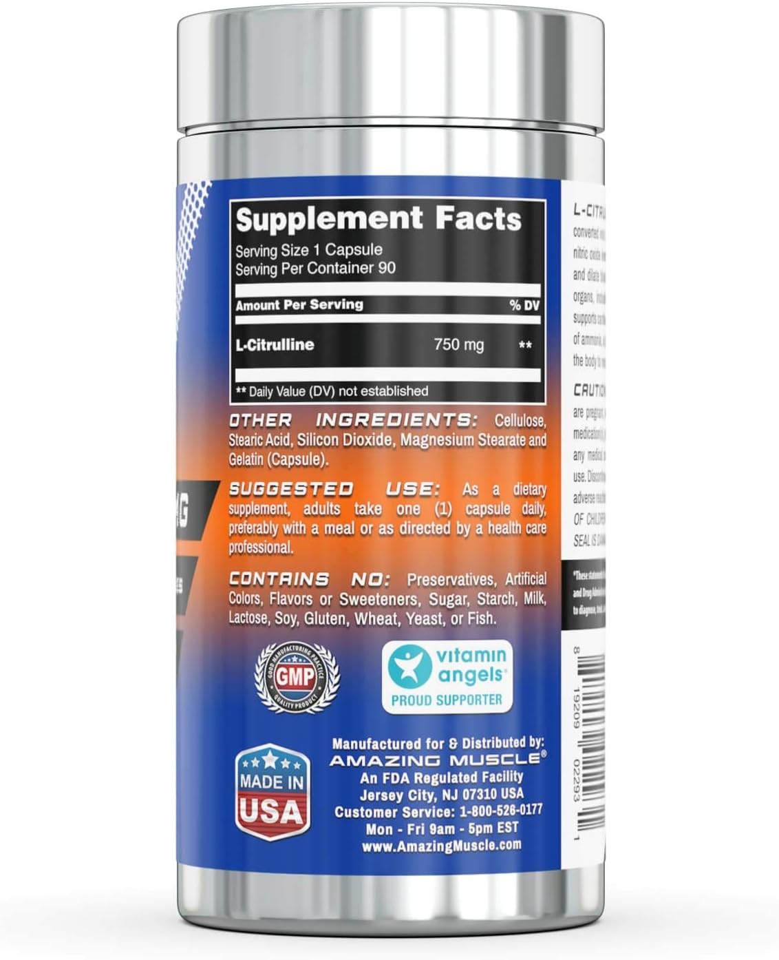 L-Citrulline Capsules - 750mg, 90 Count - Supports Protein Metabolism, Muscle Detox, Athletic Performance, Workout Recovery