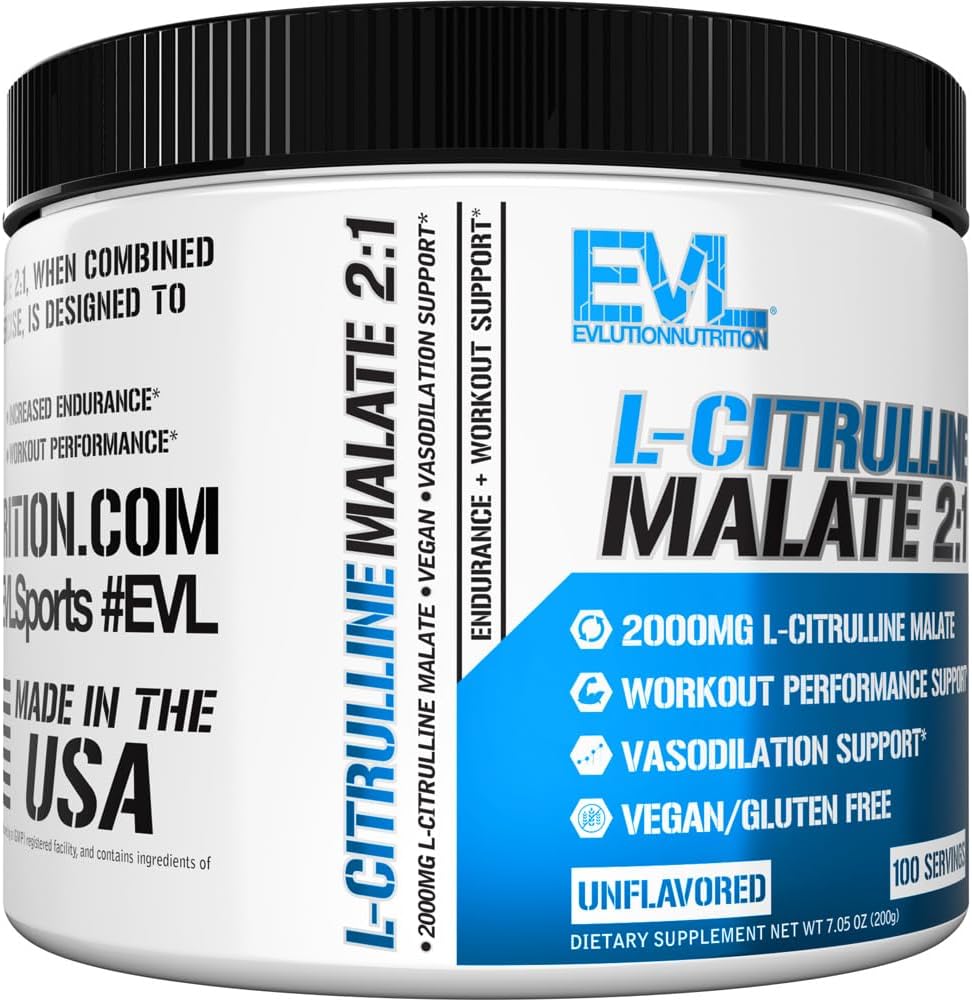 L-Citrulline Malate 2:1 - 200mg - Workout Performance and Vasodilation Support - Vegan and Gluten Free - 100 Servings