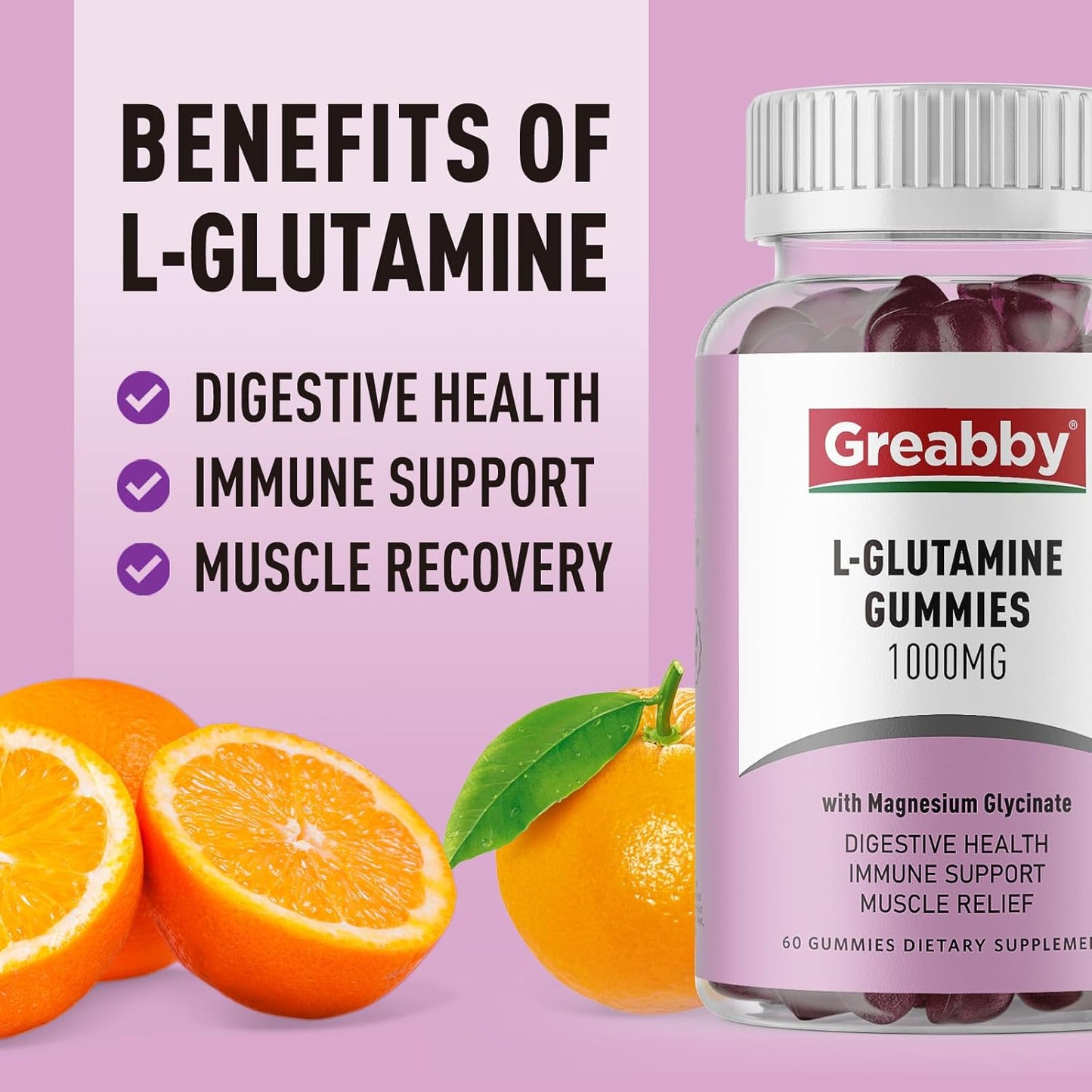 L-Glutamine Gummies 1000mg - Muscle & Immune Support Supplement with Magnesium, Vegan, Non-GMO, Gluten Free - 120 Count