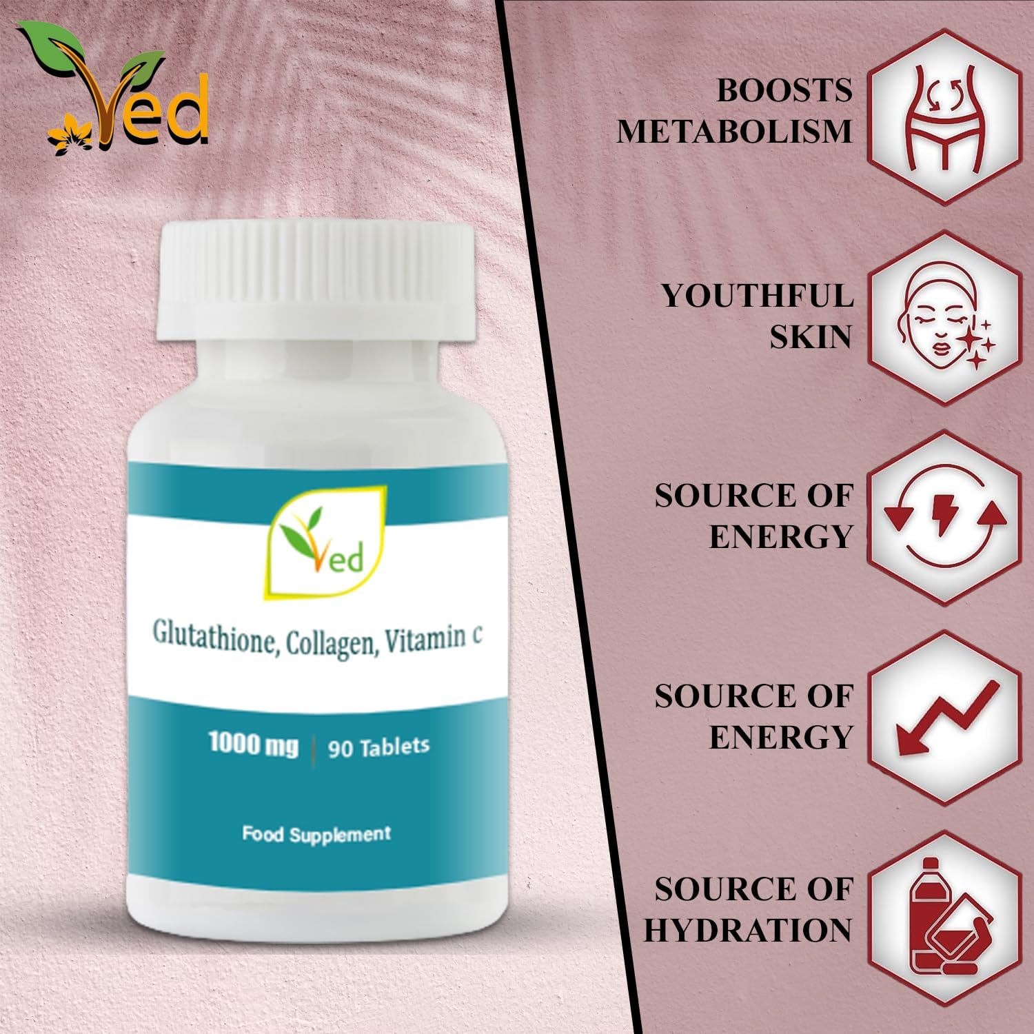 L-Glutathione Tablets with Collagen and Vitamin C - 1000mg x 90 Tablets
