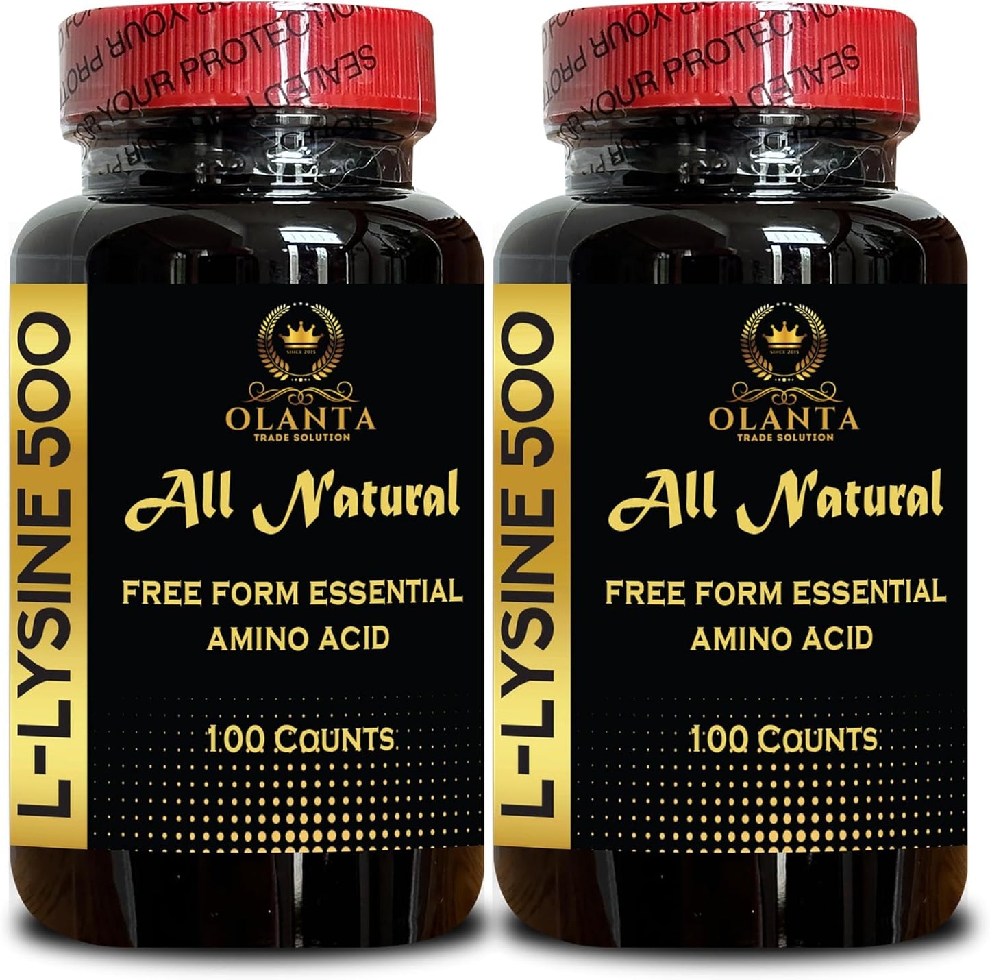 L-Lysine Amino Acid Supplement - Supports Muscle Development, Immune Health, Skin & Lip Health - 2 Bottles, 200 Count