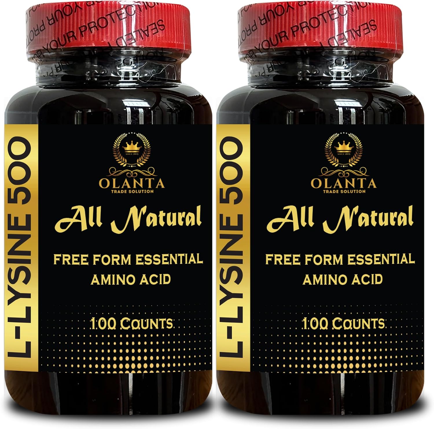 L-Lysine Amino Acid Supplement - Supports Muscle Development, Immune Health, Skin & Lip Health - 2 Bottles, 200 Count