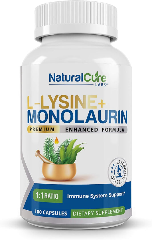L-Lysine and Monolaurin 600mg Capsules - 100 Count, Natural Cure Labs Formula