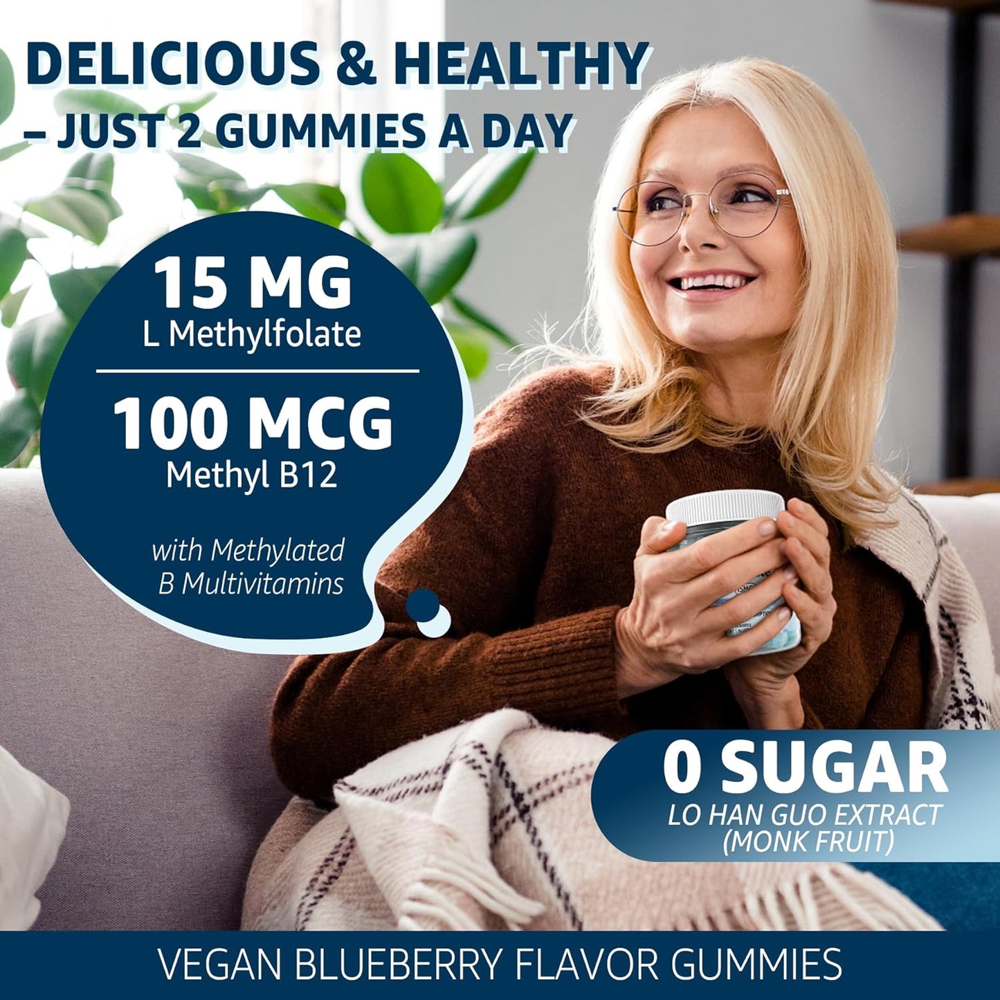 L-MethylFolate 15mg & Methyl B12 Gummies - Active Multivitamins for MTHFR Support - Vegan, 60 Ct