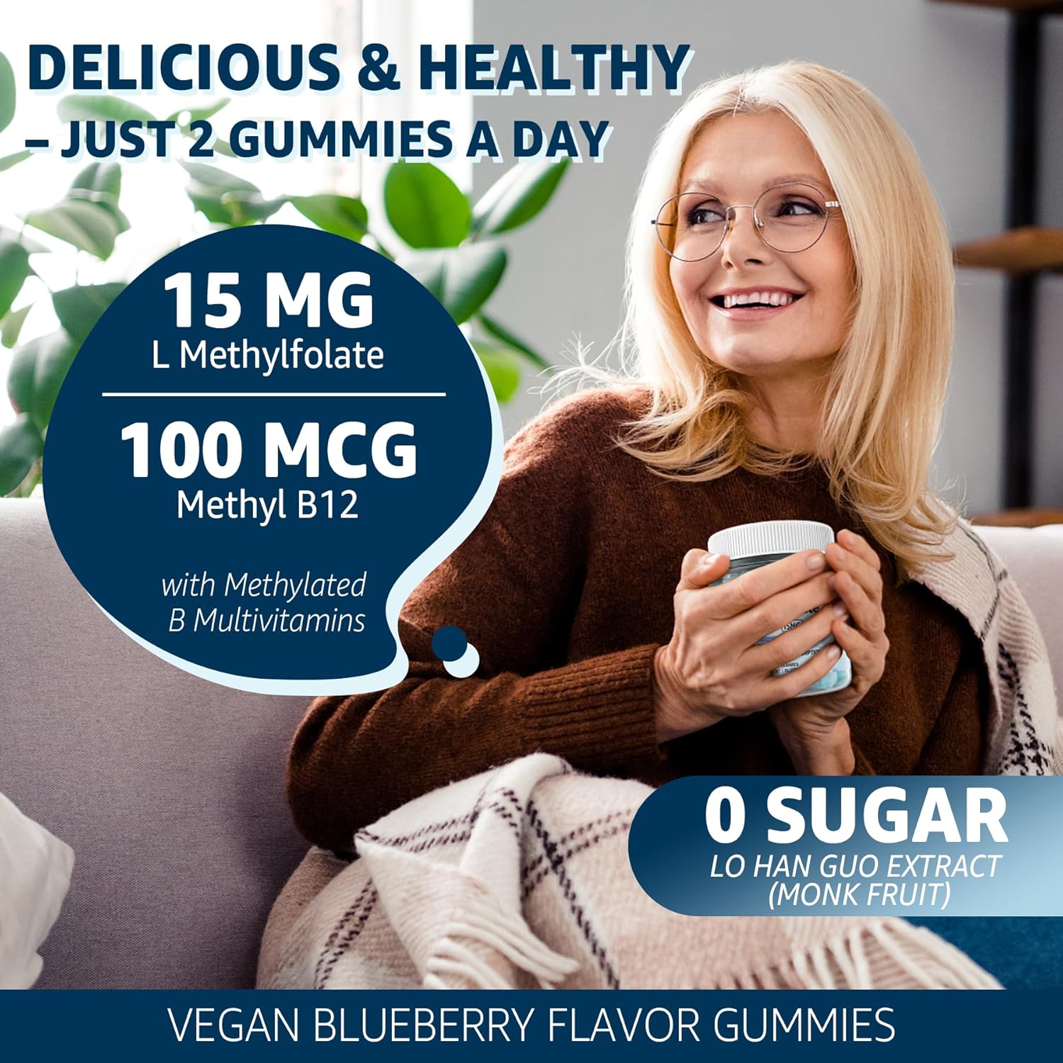 L-MethylFolate 15mg & Methyl B12 Gummies - Active Multivitamins for MTHFR Support - Vegan, 60 Ct