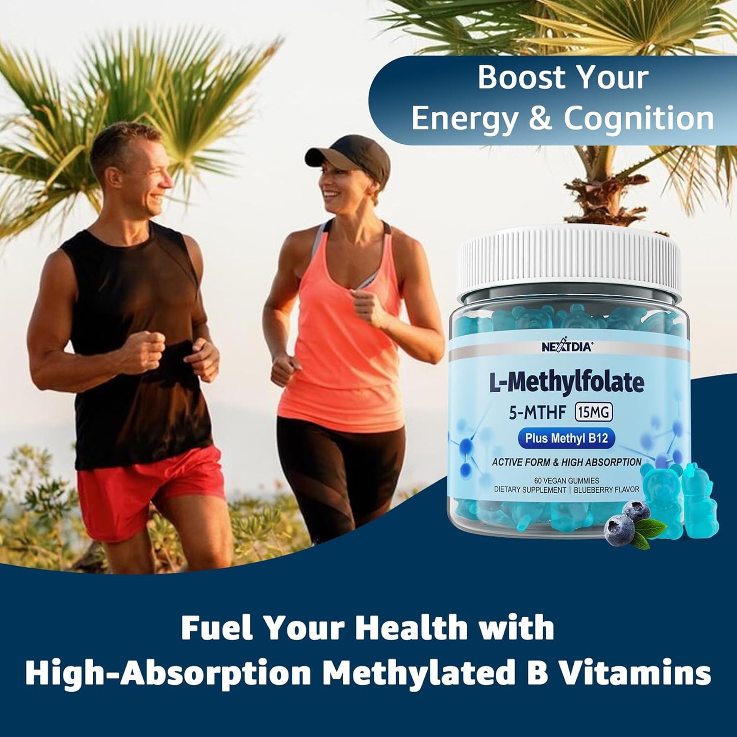 L-MethylFolate 15mg & Methyl B12 Gummies - Active Multivitamins for MTHFR Support - Vegan, 60 Ct