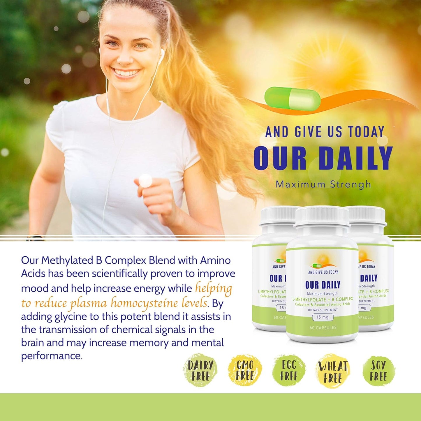L-Methylfolate B Complex with Essential Amino Acids - Active Folate, Methylated B12, B6 - 60 Count