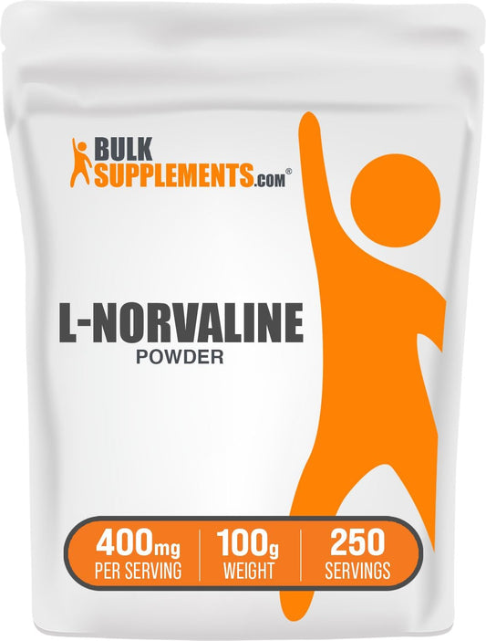L-Norvaline Powder - Bulk Amino Acid Supplement for Nitric Oxide Support - Gluten Free, 400mg per Serving - 100g (3.5 oz) Pack