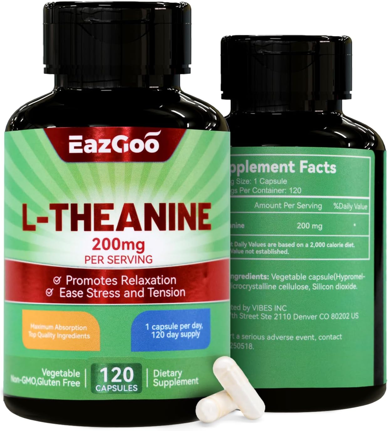 L-Theanine 200mg Capsules for Relaxation & Stress Relief - Non-GMO, Gluten Free (240 Veg Caps)