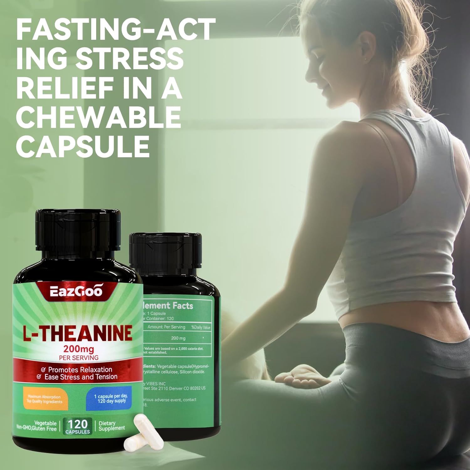 L-Theanine 200mg Capsules for Relaxation & Stress Relief - Non-GMO, Gluten Free (240 Veg Caps)
