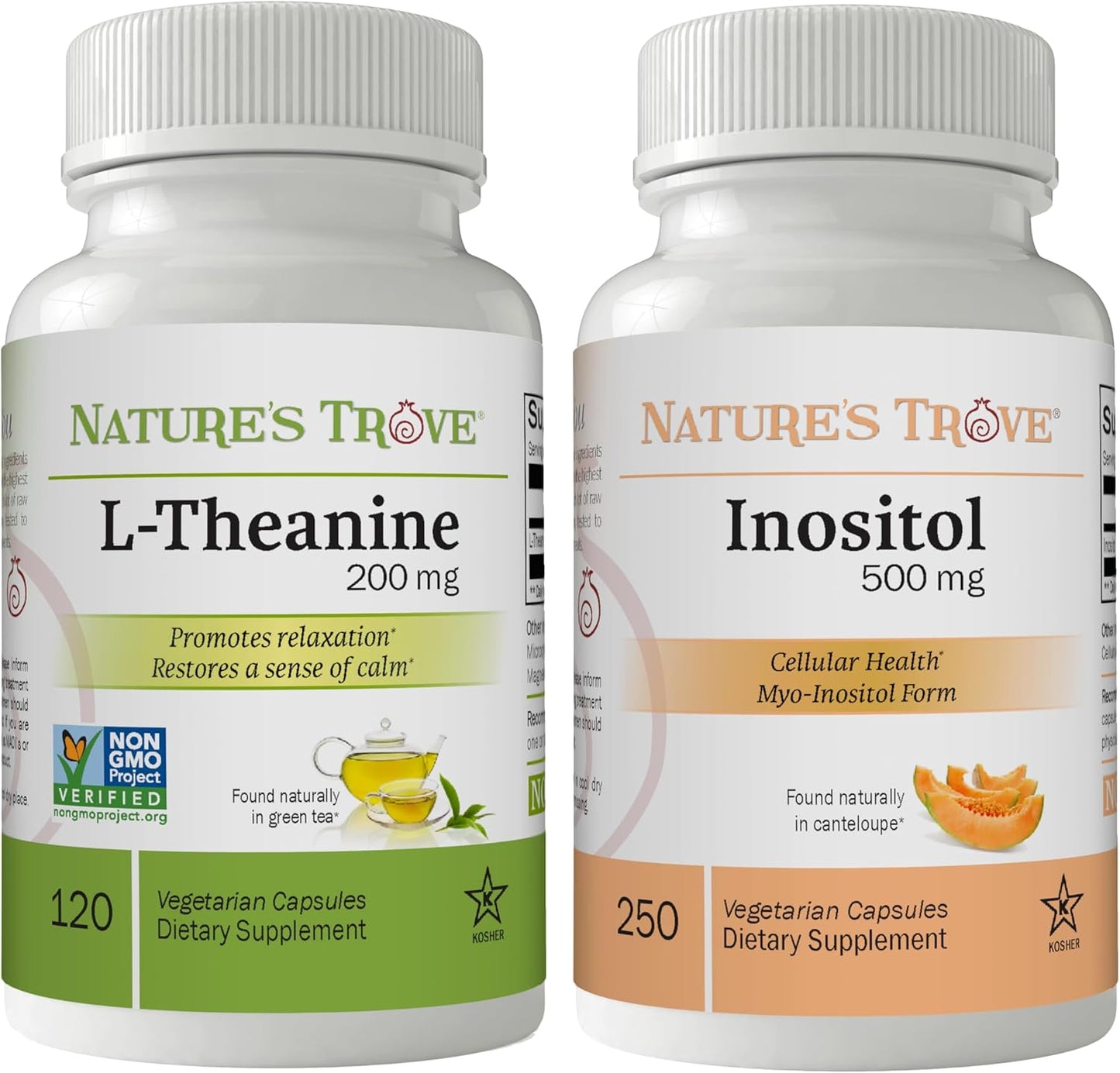 L-Theanine 200mg & Inositol 500mg Capsules - Natural Calm, Relaxation, Focus Boost