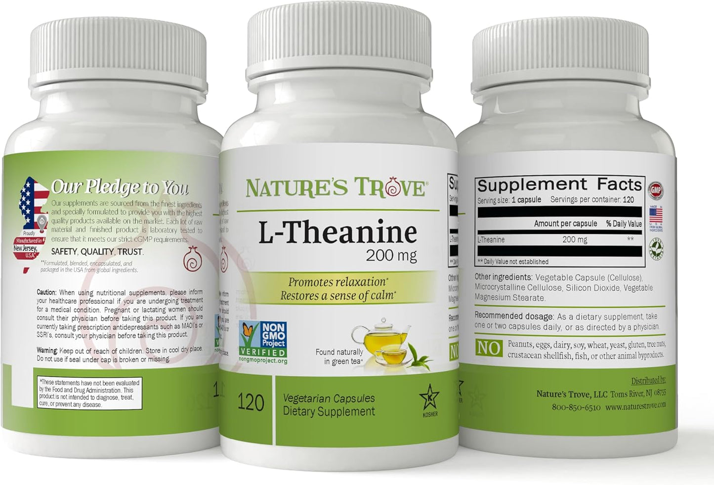 L-Theanine 200mg & Inositol 500mg Capsules - Natural Calm, Relaxation, Focus Boost