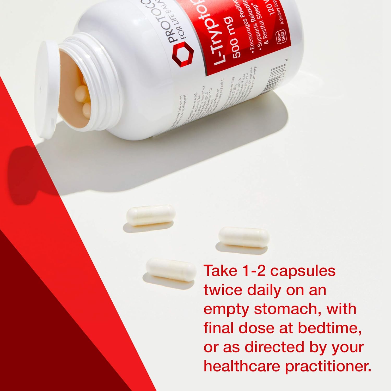 L-Tryptophan 500 mg - 120 Vegetable Capsules by Protocol For Life Balance