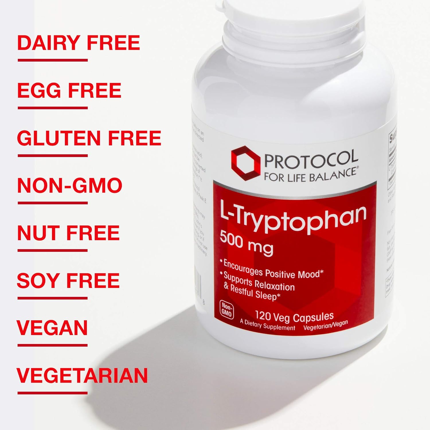 L-Tryptophan 500 mg - 120 Vegetable Capsules by Protocol For Life Balance