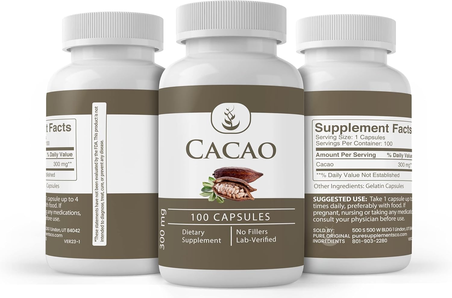 Lab Verified 100-Count Cacao & Resveratrol Capsule Bundle with Pure Original Ingredients, No Additives or Fillers