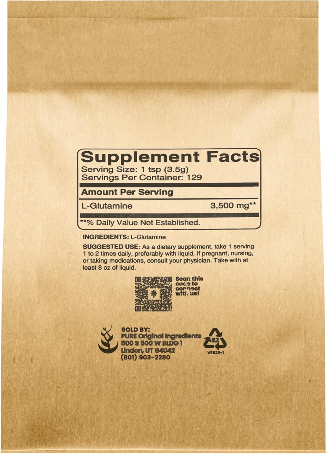 Lab-Verified 1lb L-Glutamine Alpha-Amino Acid Supplement Powder with Pure Original Ingredients