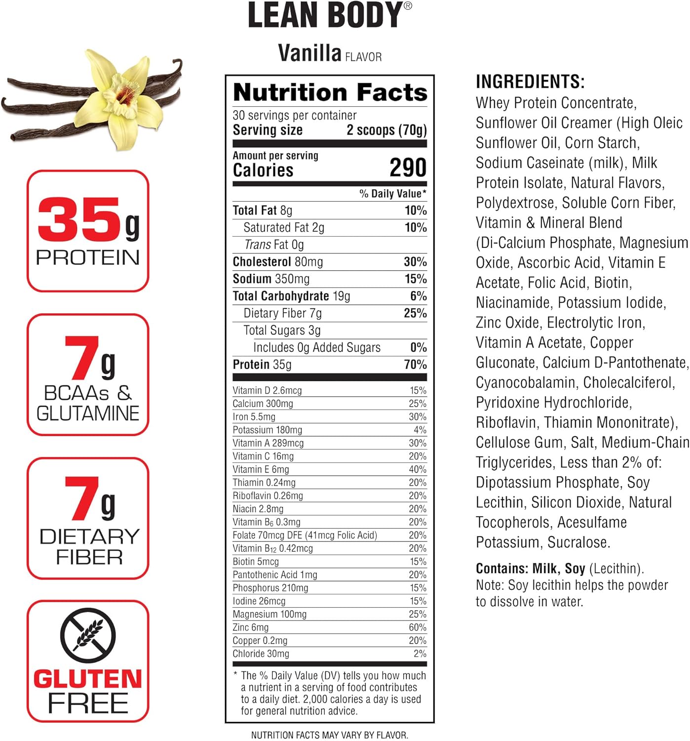 Labrada Lean Body All-in-One Vanilla Protein Shake - 35g Protein, Whey Blend, 7g Healthy Fats & Fiber, 22 Vitamins and Minerals - Gluten Free (4.6lb)