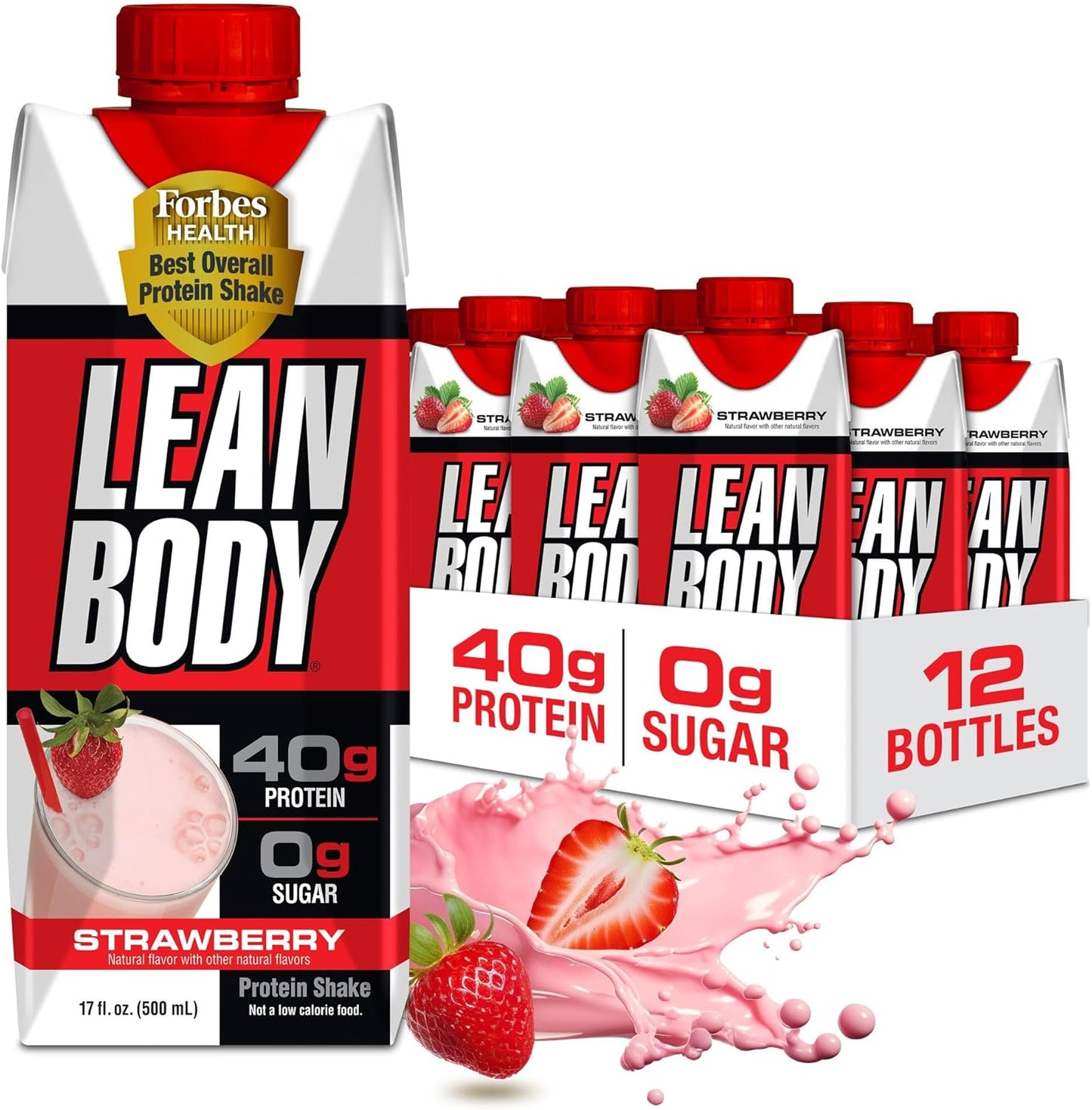 Labrada Lean Body Strawberry Protein Shake - 40g Protein, Whey Blend, 0 Sugar, Gluten Free - 22 Vitamins & Minerals - 17oz (Pack of 12)