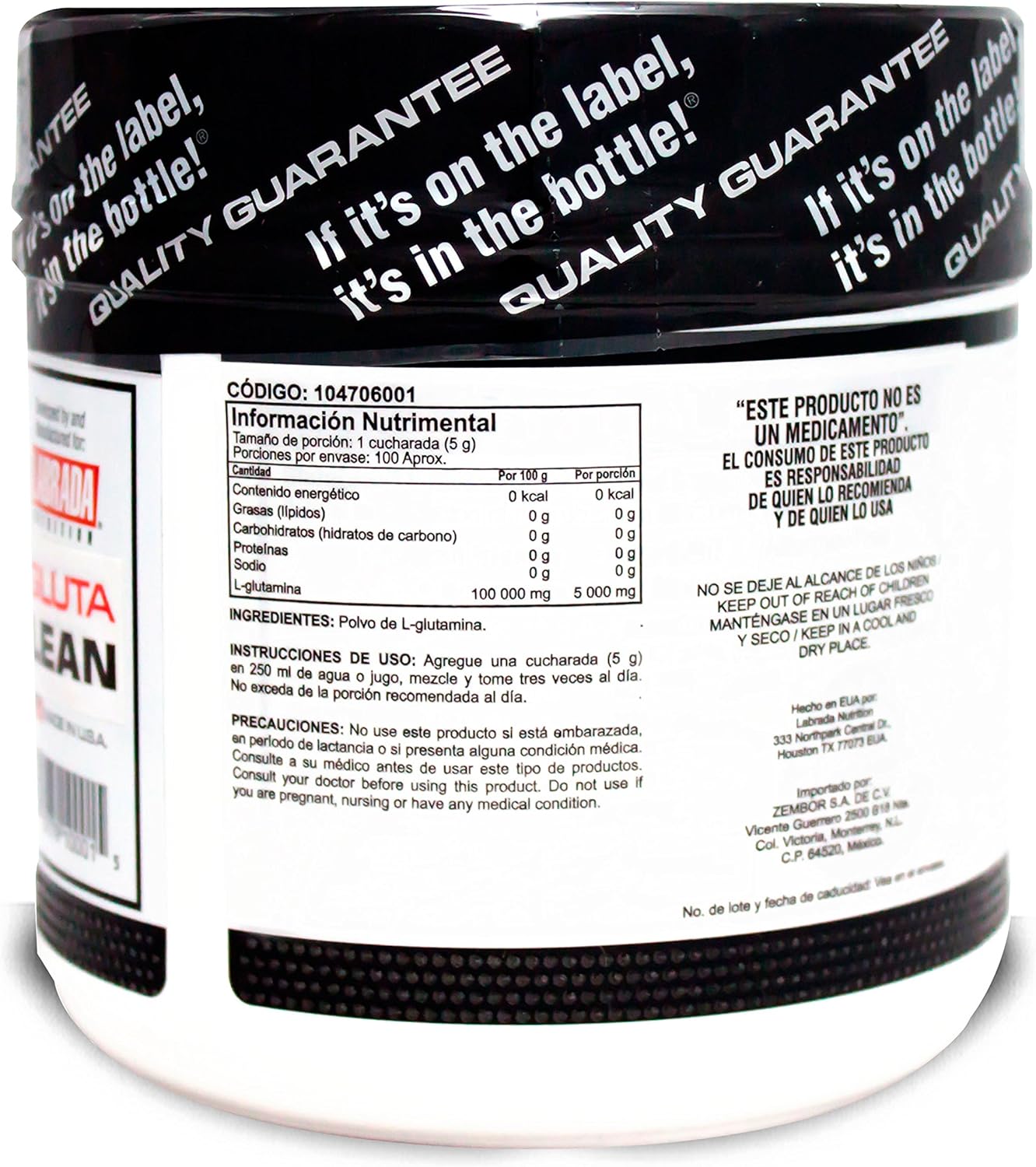 Labrada Nutrition GlutaLean Powder - 500g, Glutamine Supplement for Muscle Recovery and Immune Support