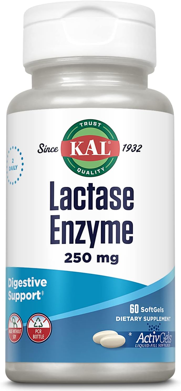 Lactase Enzyme 250mg Liquid-Filled ActivGels for Lactose Intolerance Support - 30 Servings, 60 SoftGels, Soy-Free Formula