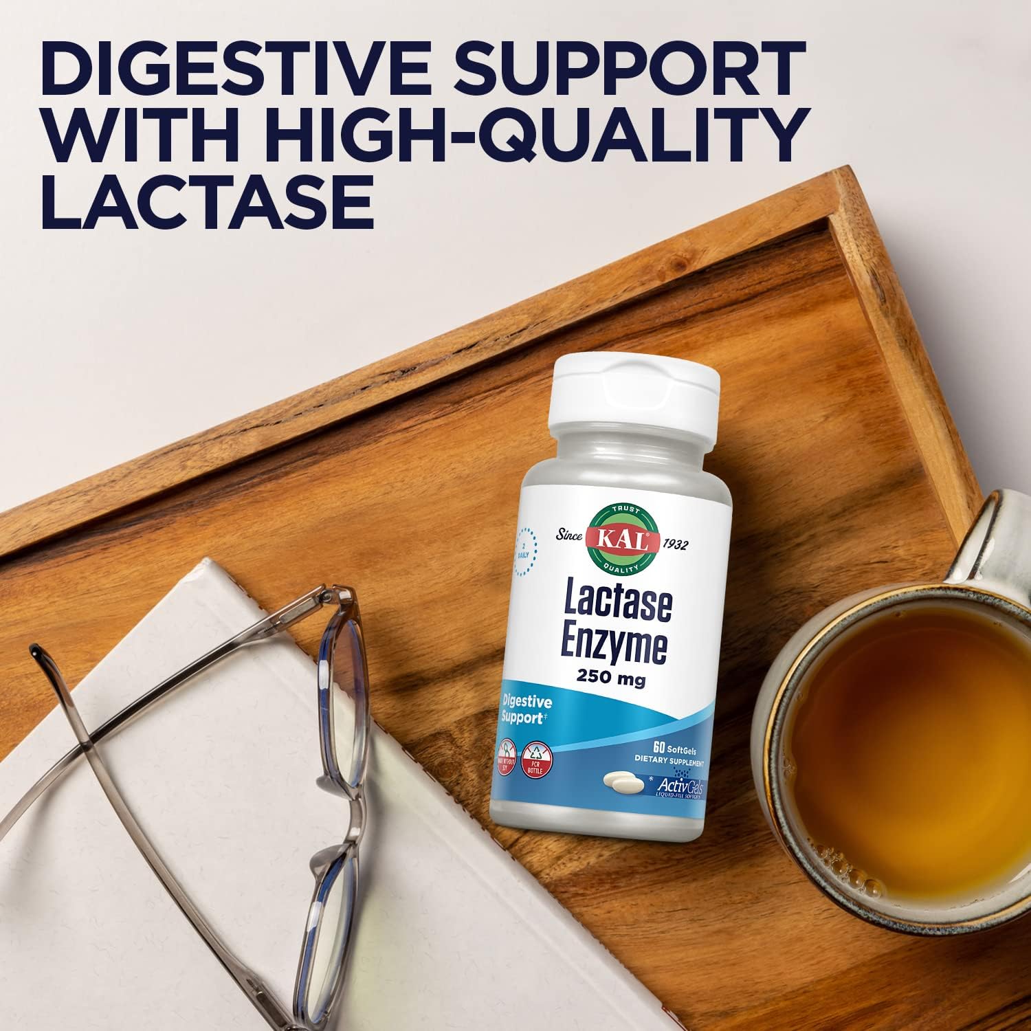Lactase Enzyme 250mg Liquid-Filled ActivGels for Lactose Intolerance Support - 30 Servings, 60 SoftGels, Soy-Free Formula