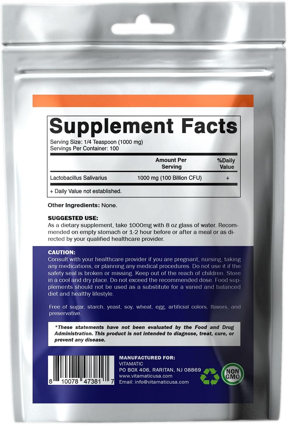 Lactobacillus Salivarius Probiotic Powder for Digestive Support - 100 Servings - 100g (3.5oz)