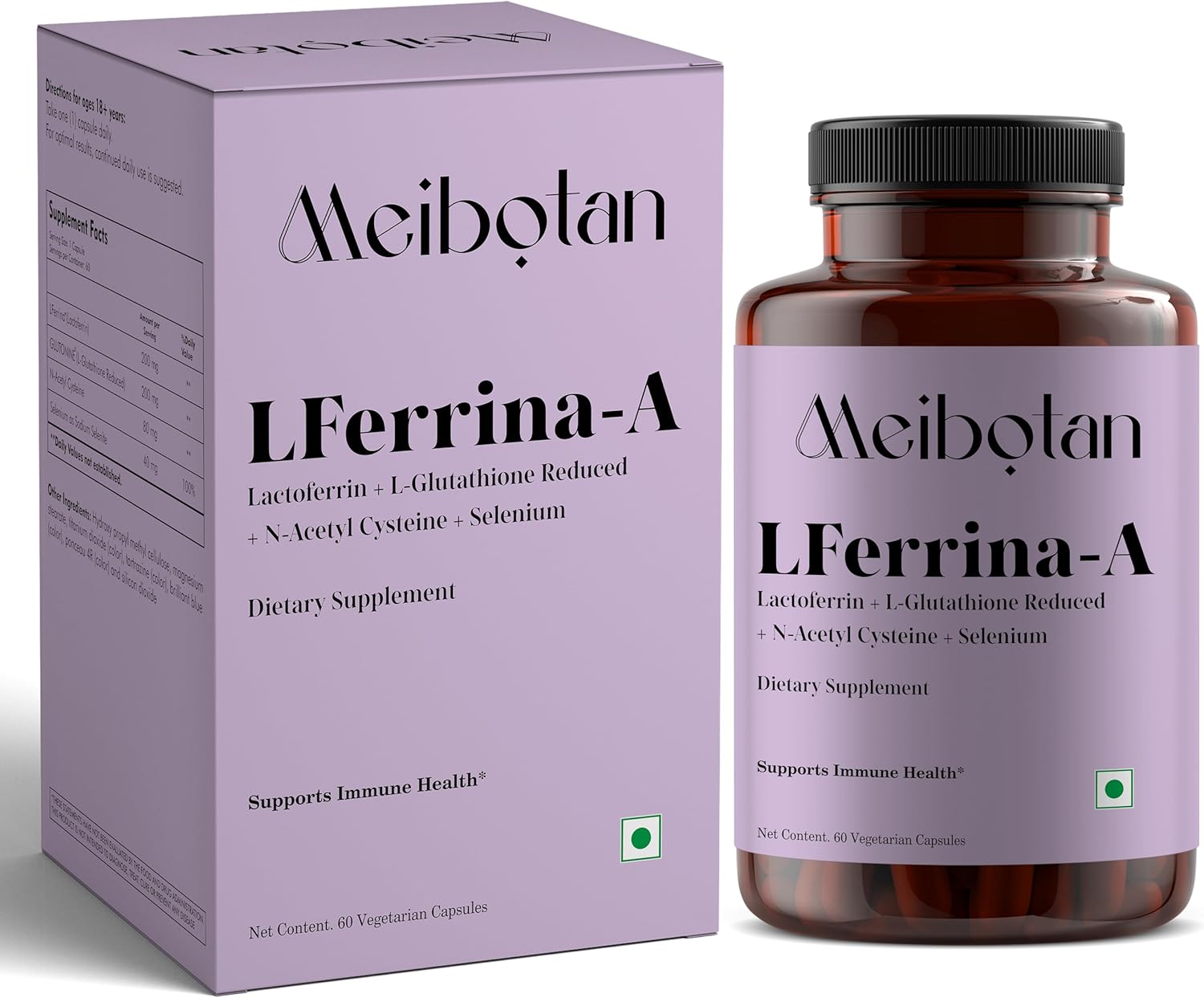 Lactoferrin Supplement with Reduced L-Glutathione for Immunity & Skin Health - 60 Veg Capsules