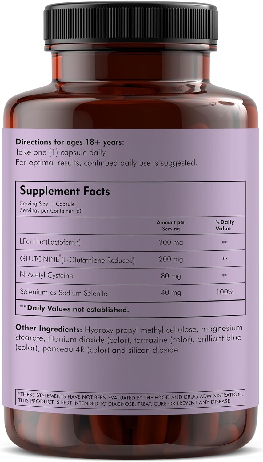 Lactoferrin Supplement with Reduced L-Glutathione for Immunity & Skin Health - 60 Veg Capsules