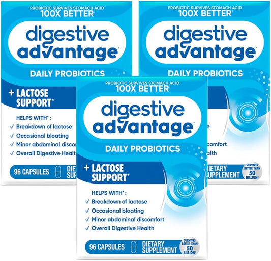 Lactose Defense Enzymes and Probiotics for Digestive Health - 96 Count Capsules (3 Pack) for Men and Women with Occasional Bloating and Abdominal Discomfort, Immune Support.