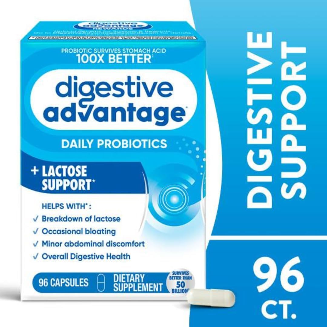 Lactose Defense Enzymes and Probiotics for Digestive Health - 96 Count Capsules (3 Pack) for Men and Women with Occasional Bloating and Abdominal Discomfort, Immune Support.