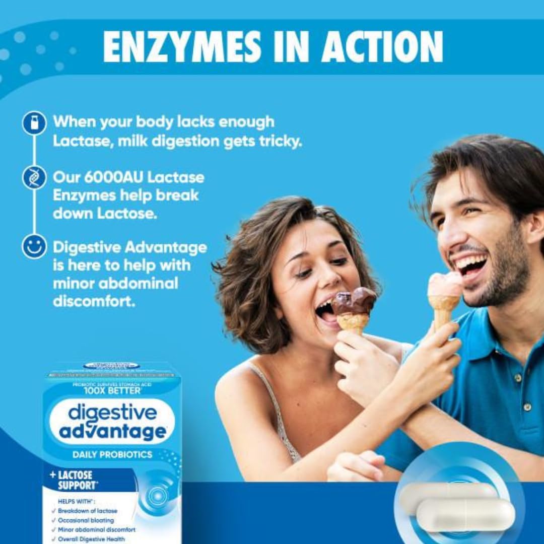Lactose Defense Enzymes and Probiotics for Digestive Health - 96 Count Capsules (3 Pack) for Men and Women with Occasional Bloating and Abdominal Discomfort, Immune Support.