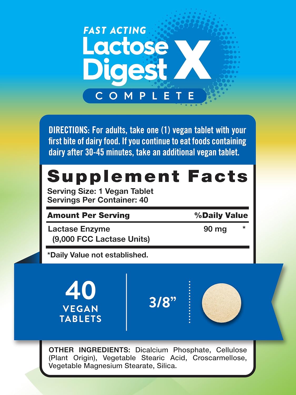 Lactose Digest Tablets with Lactase Enzyme - Vegan & Non-GMO - 40 Pills