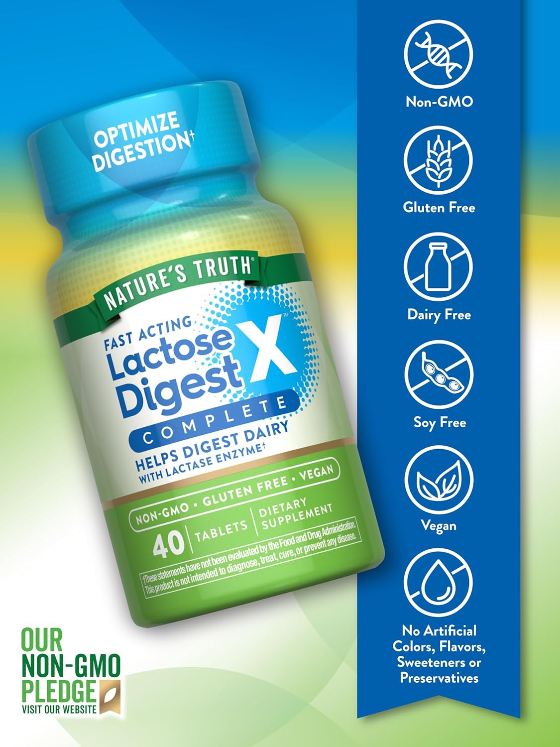 Lactose Digest Tablets with Lactase Enzyme - Vegan & Non-GMO - 40 Pills