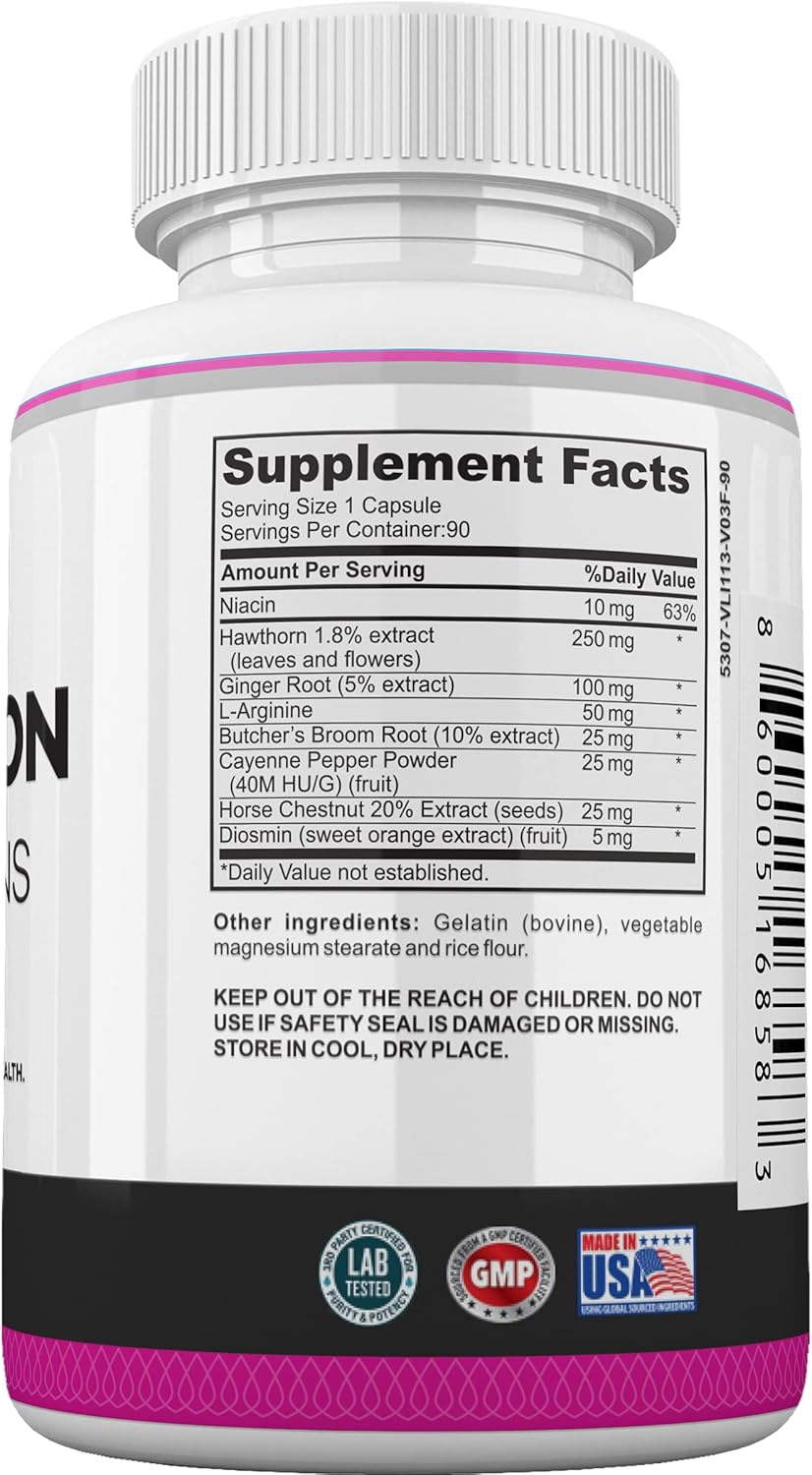 LadyMe Women's Circulation and Vein Support Supplement - Reduce Leg Discomfort & Boost Cardiovascular Health - 90 Capsules for 3 Months
