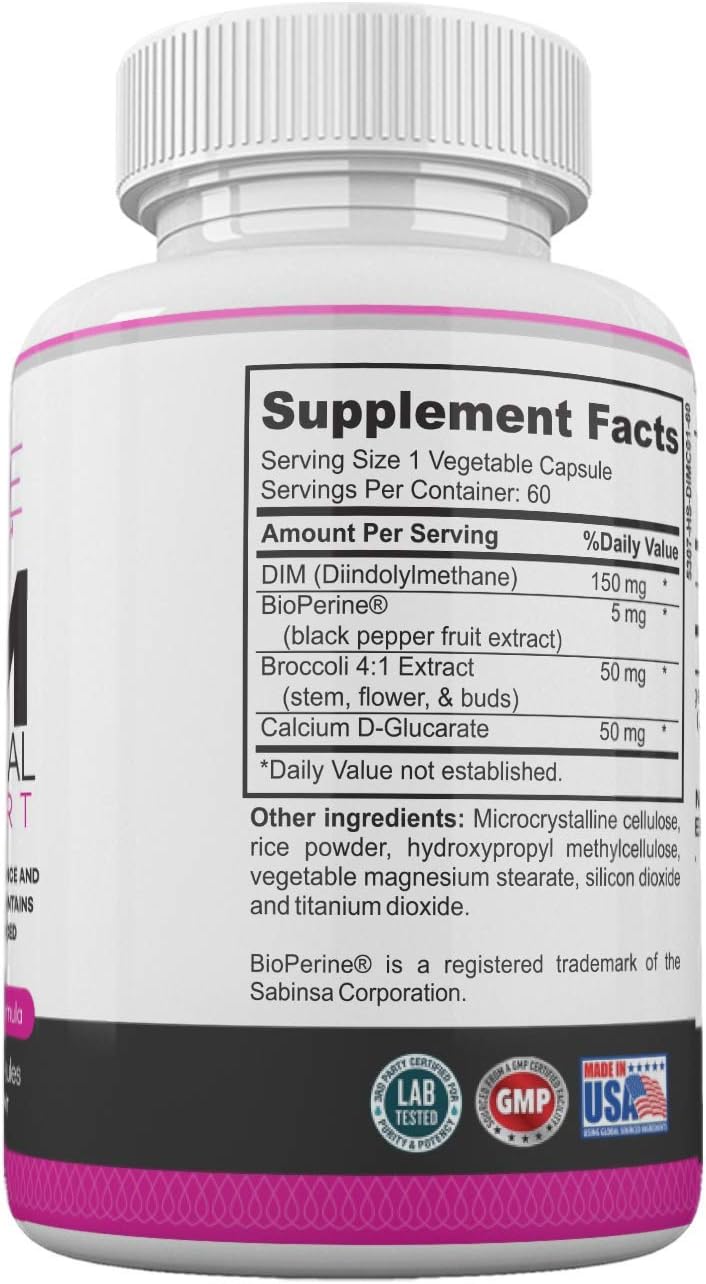 LadyMe Women's Health DIM Complex 150mg Supplement - Menopause Relief with Bioperine & Broccoli - Estrogen Metabolism Balancing Pills - 60 Capsules